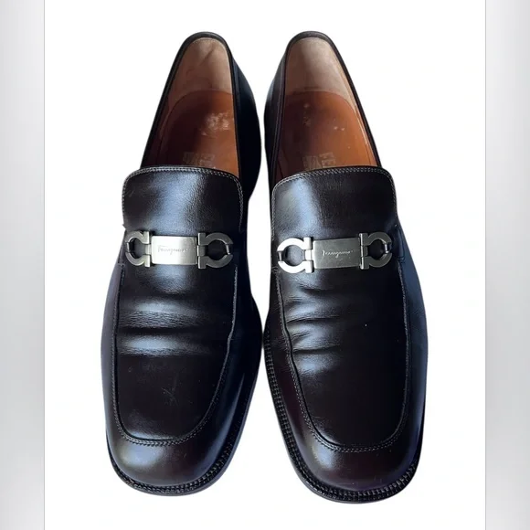 Salvatore Ferragamo Leather Moccasin Loafer Gancini Ornament Dress Shoes Size 10